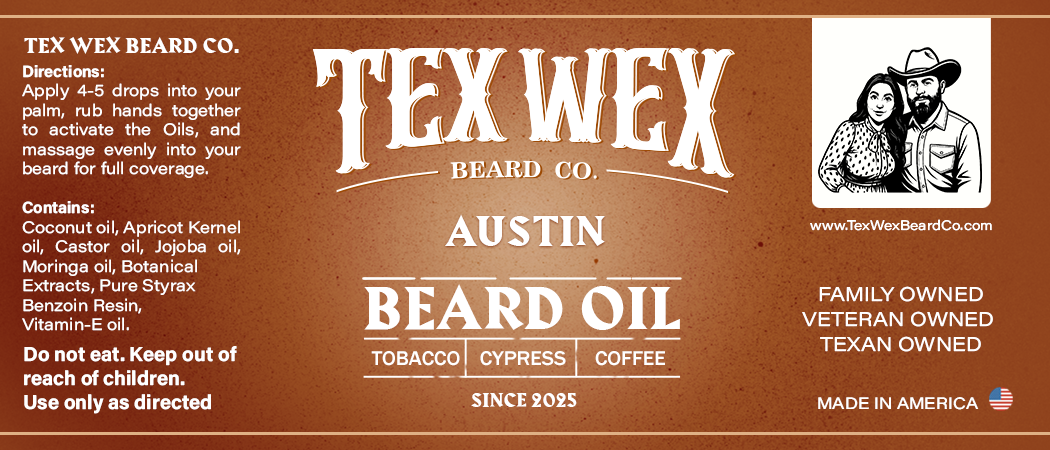 Austin Beard Oil by Tex Wex Beard Company - Back Label