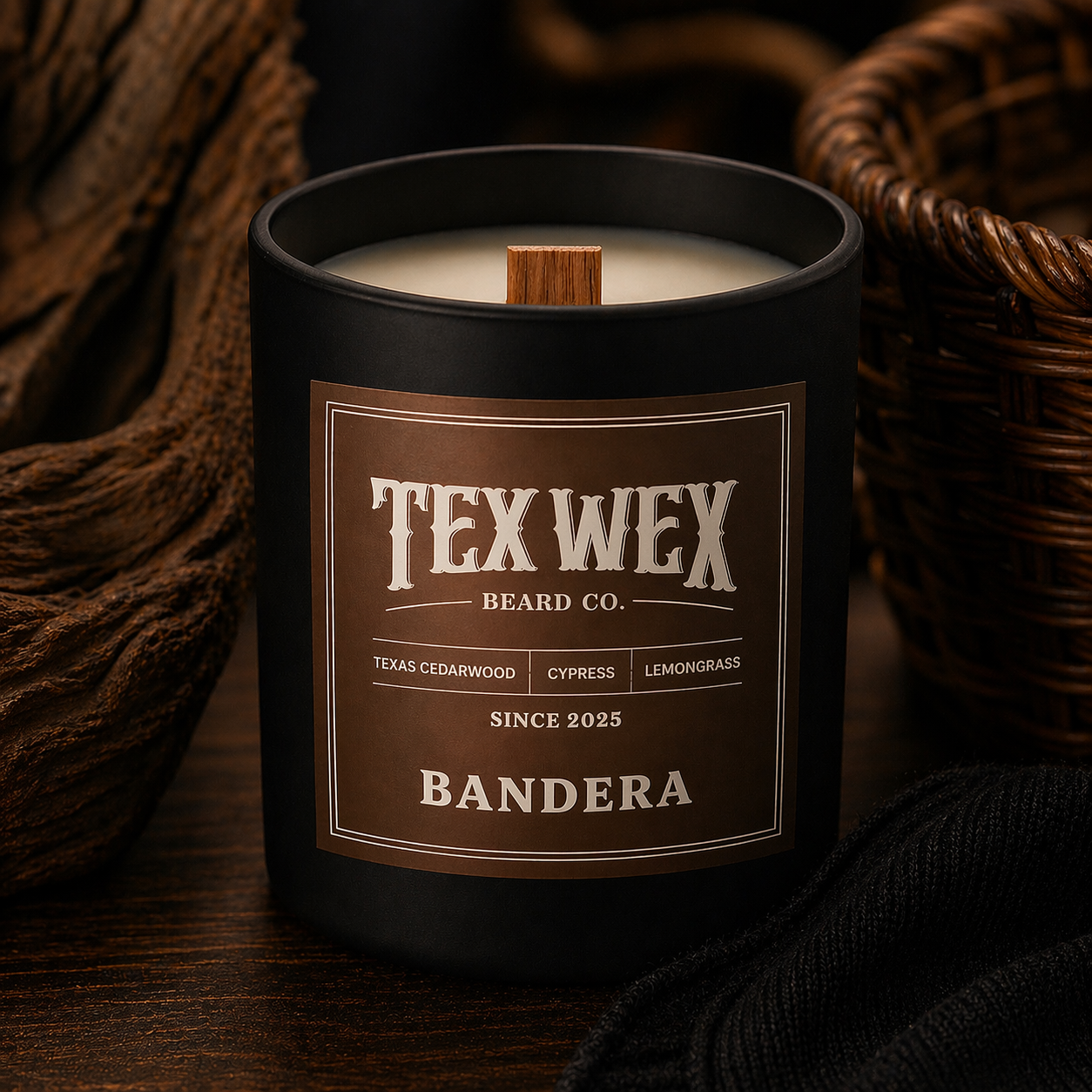 Bandera Hand Poured Candle by Tex Wex Beard Company - Lemongrass Cedar Sandalwood Scent