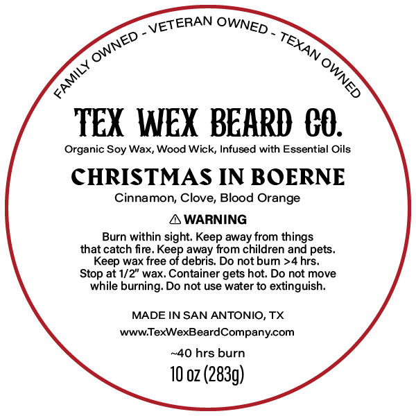 Christmas in Boerne Candle by Tex Wex Beard Company - Bottom Label