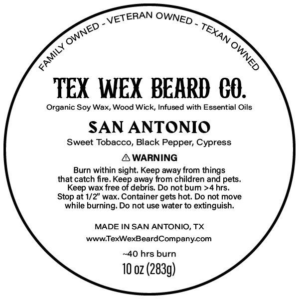 San Antonio Candle by Tex Wex Beard Company - Bottom Label