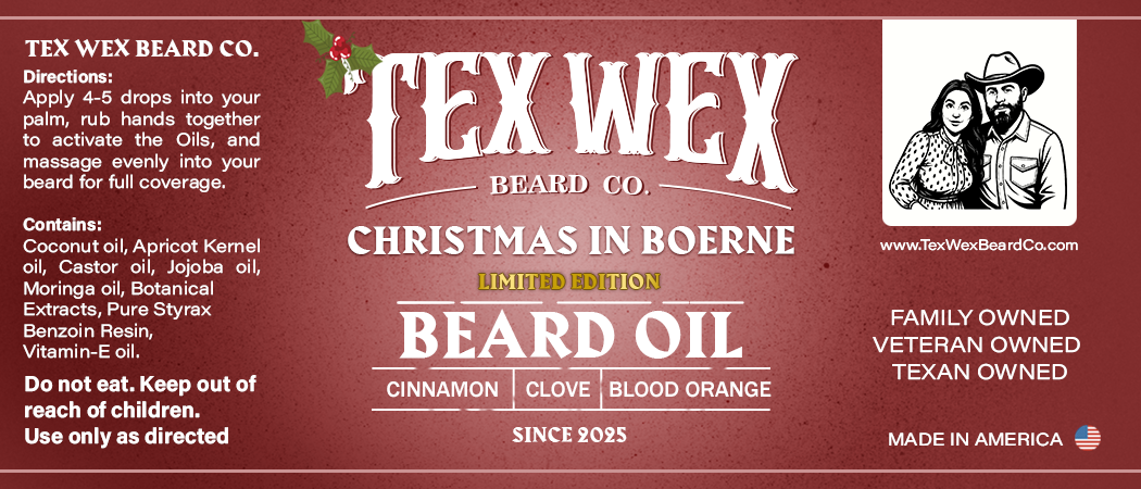 Xmas in Boerne Beard Oil by Tex Wex Beard Company - Back Label