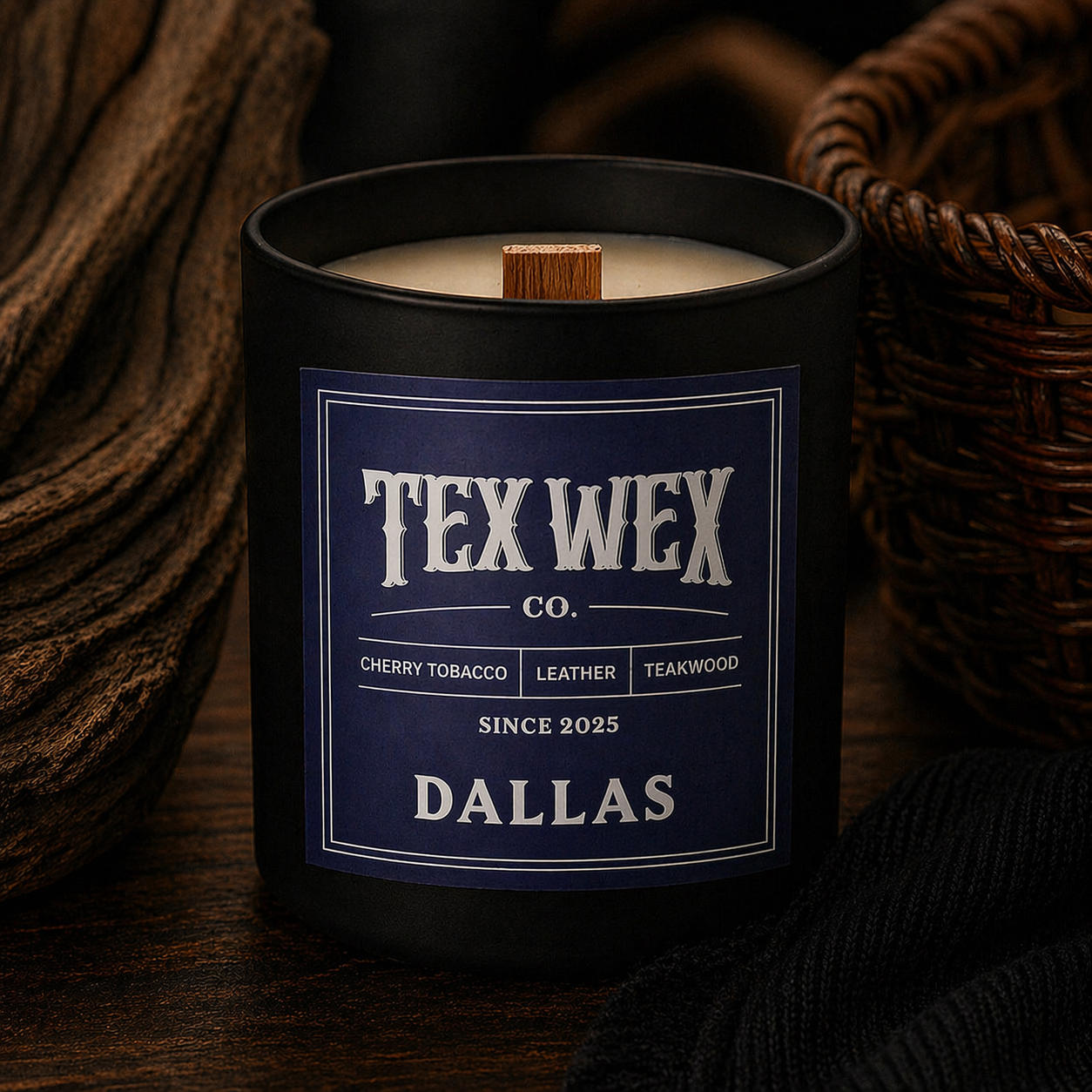 Dallas Hand Poured Candle by Tex Wex Beard Company - Bourbon Oak Leather Scent
