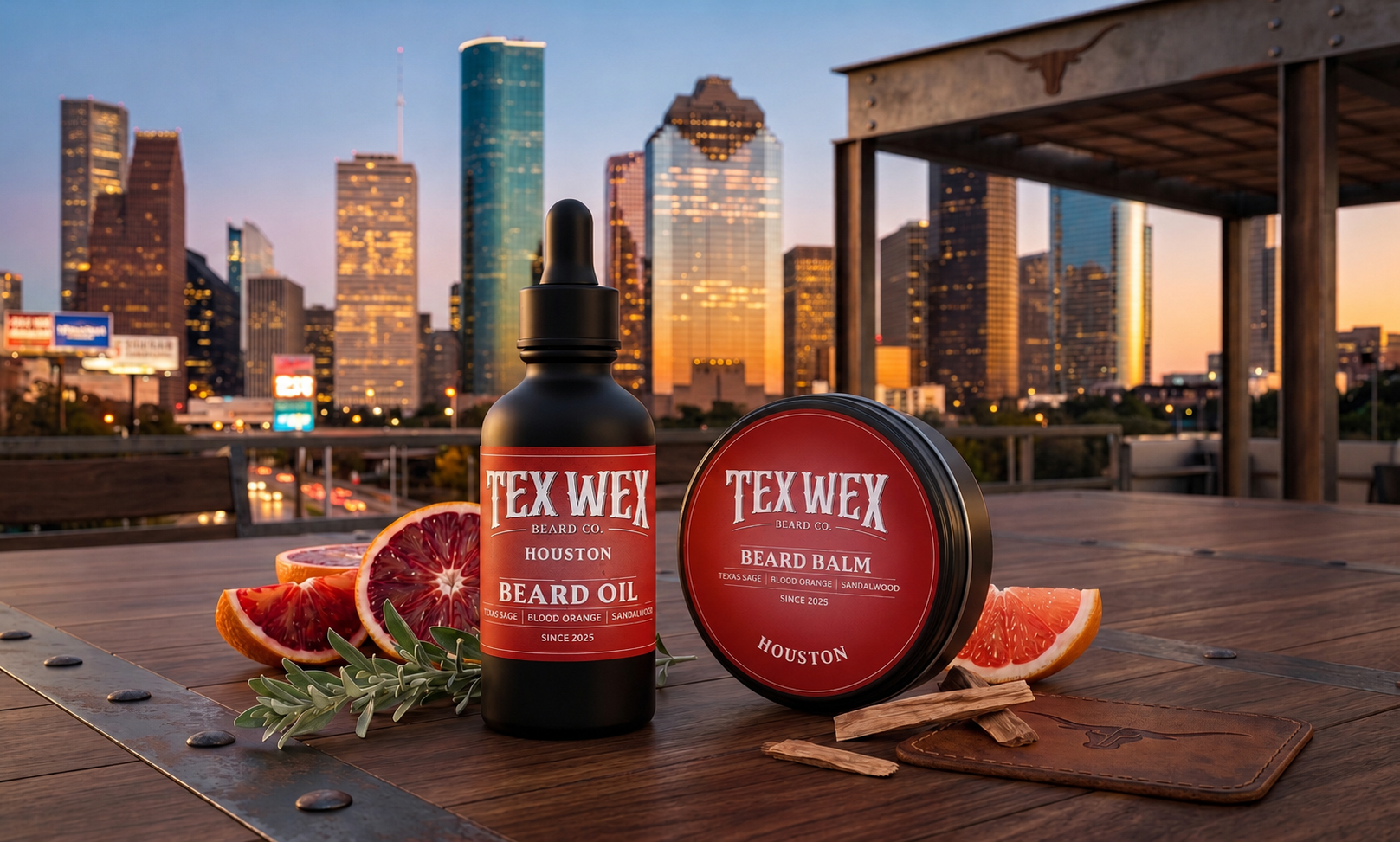 Houston Beard Oil and Beard Balm Bundle by Tex Wex Beard Company – Texas Sage, Blood Orange, and Sandalwood