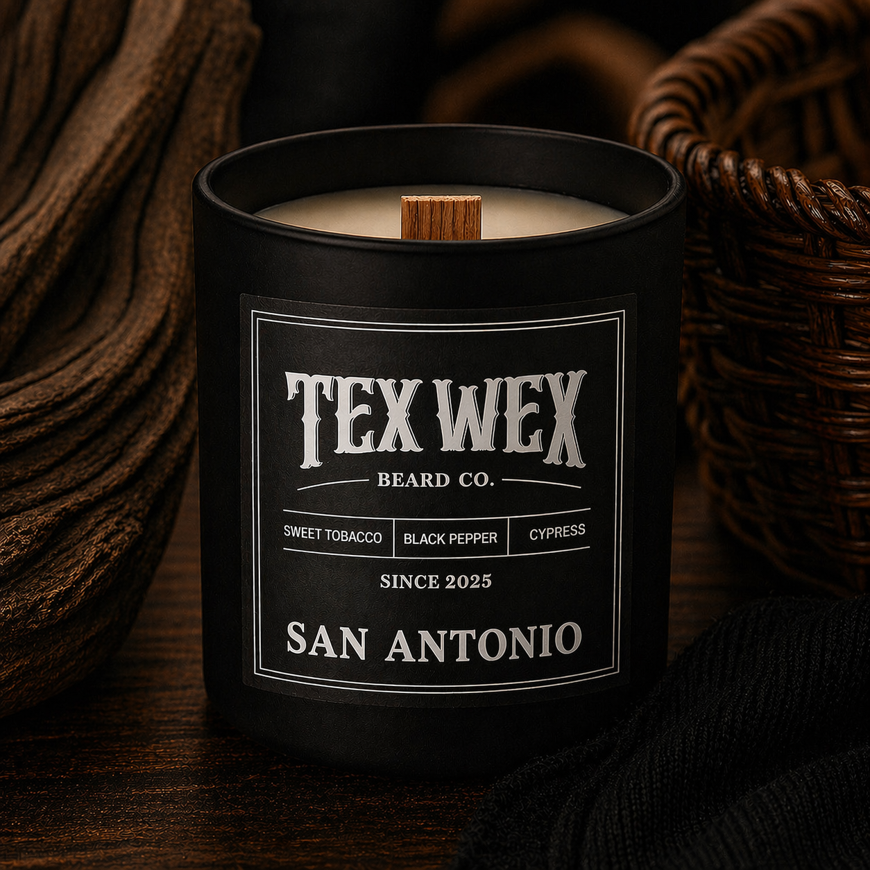 San Antonio Hand Poured Candle by Tex Wex Beard Company - Sweet Tobacco Black Pepper Scent