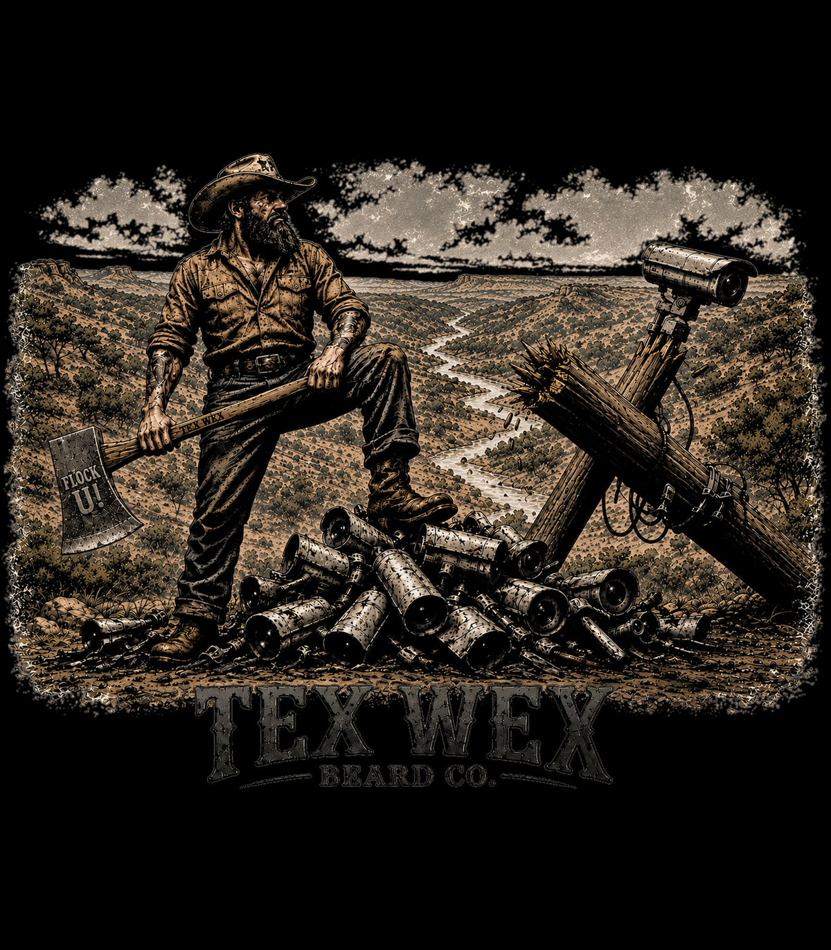 Nobody's Business Tee back print artwork detail - Tex Wex Beard Co.